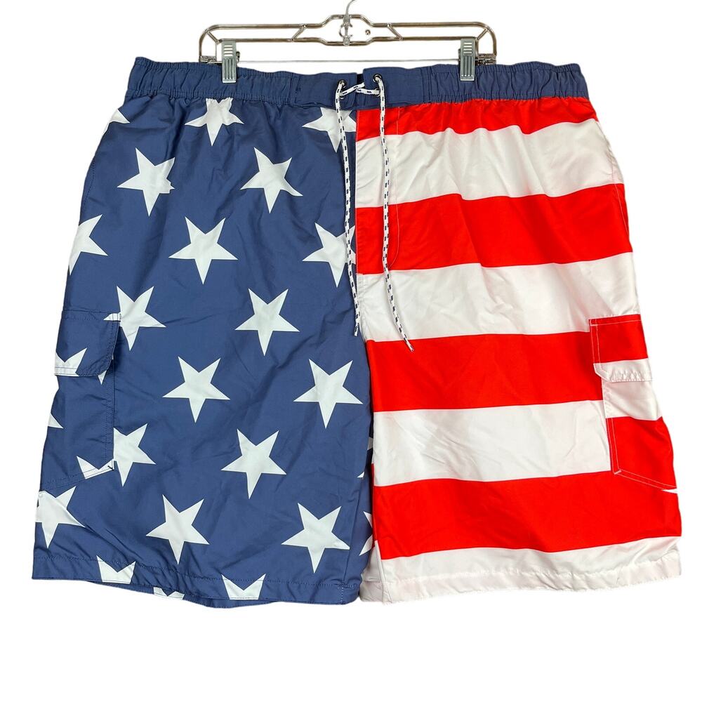 The Foundry Mens Swim Shorts American Flag Pattern Lined Pockets NWT 3XL